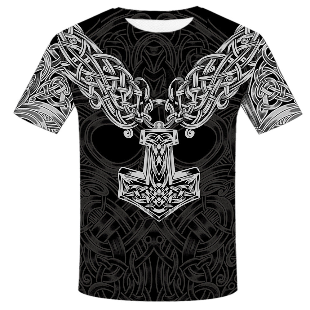 Black Viking tattoo t-shirt – red tribal cross print, 3D digital printed design