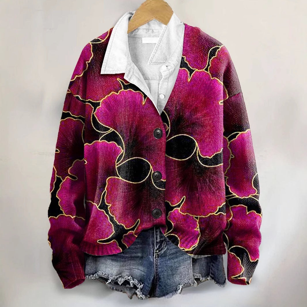 Pink 3D floral print winter coat for women – warm and stylish outerwear for autumn and winter.