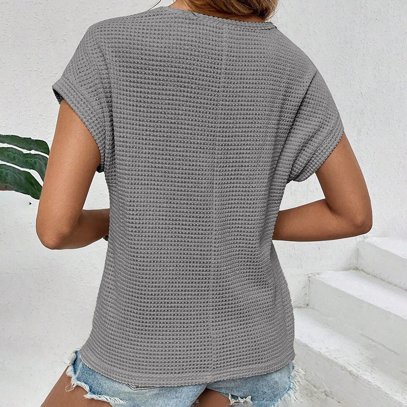 Womens Summer Dressy Casual Short Sleeve Lace Crewneck T Shirt Hollow Out Loose Blouses