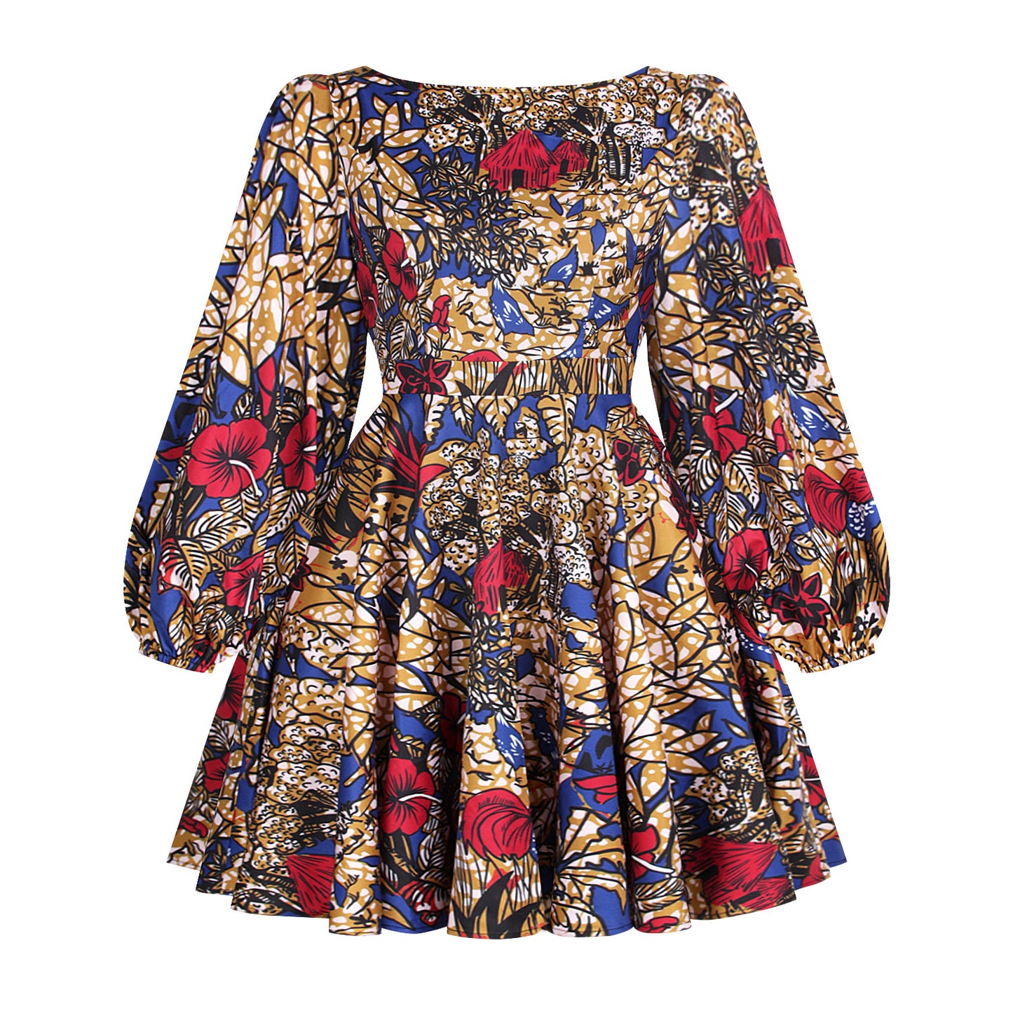 U-shaped back long-sleeved autumn dress short dress