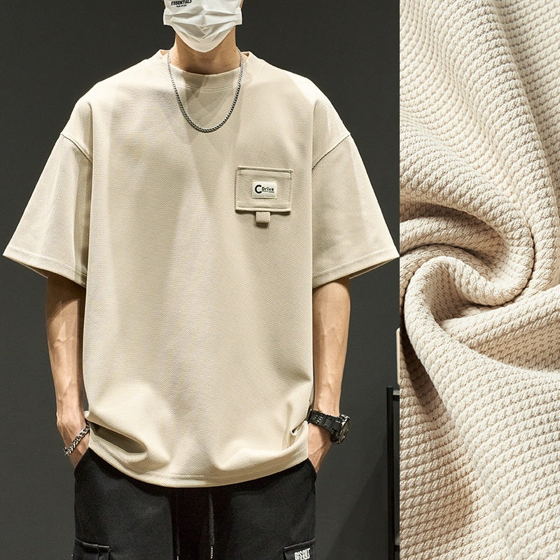 Men’s summer T-shirt — close-up of fabric texture.