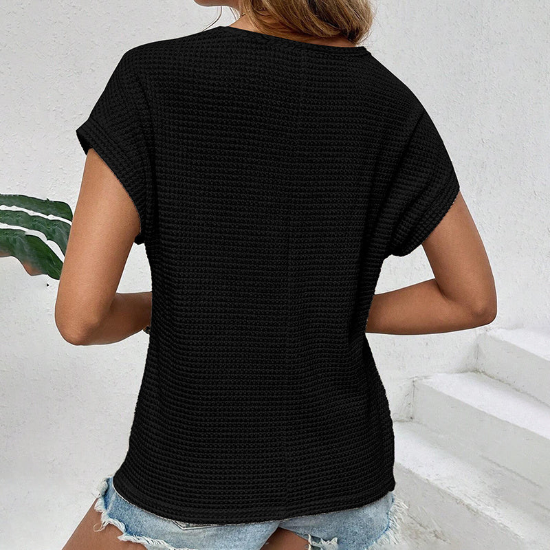 Womens Summer Dressy Casual Short Sleeve Lace Crewneck T Shirt Hollow Out Loose Blouses
