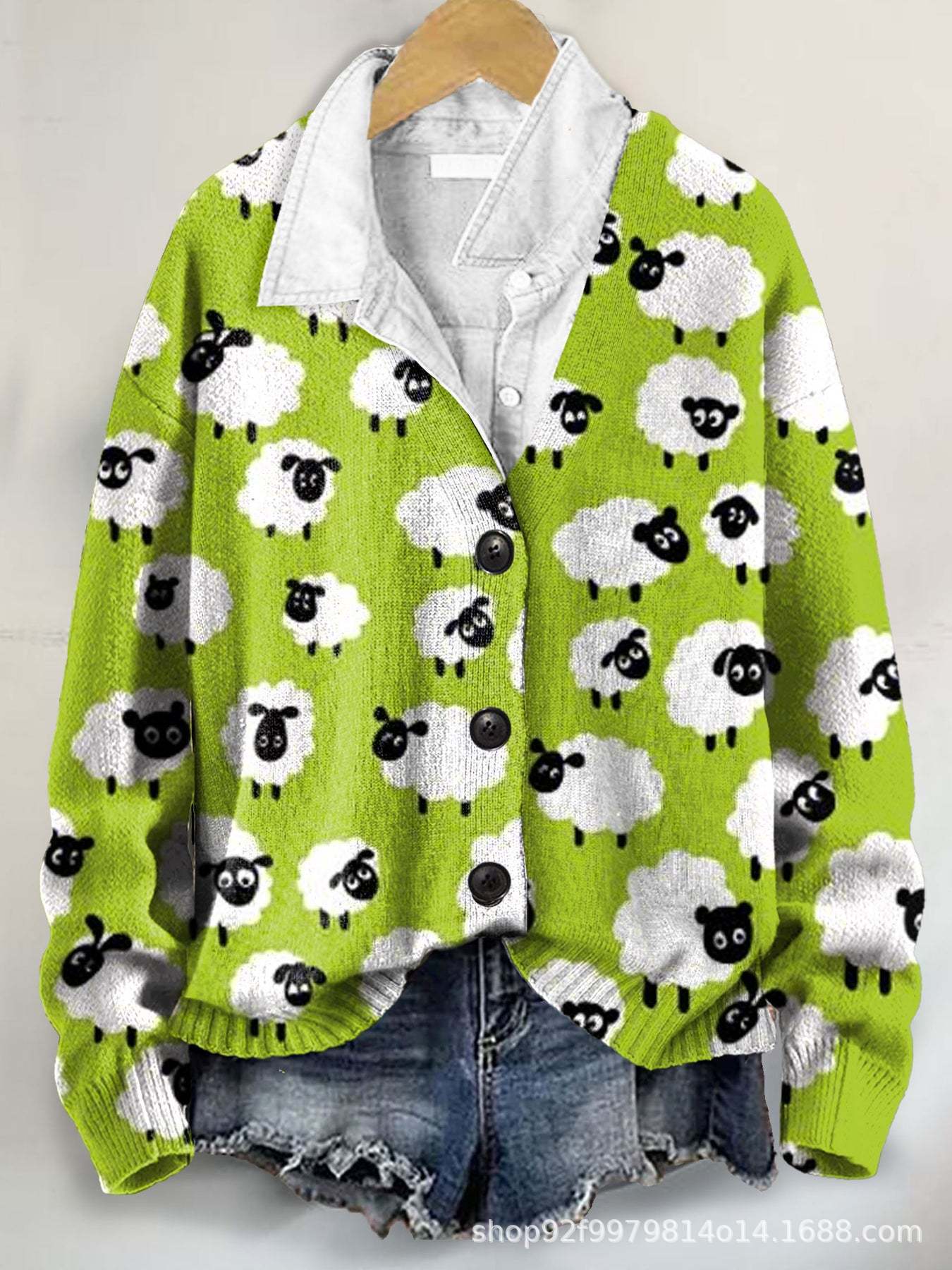 Green 3D floral print coat for women – soft and warm autumn winter outerwear.