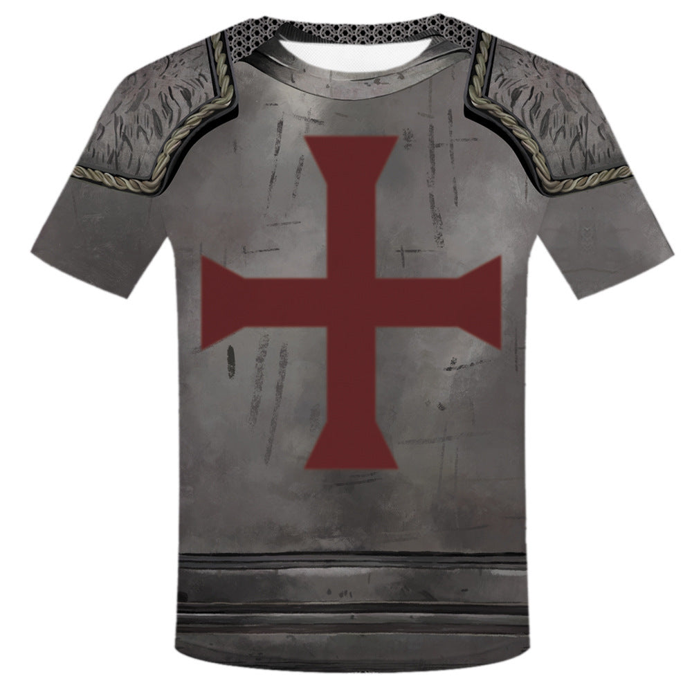 Gray Viking tattoo t-shirt for men – skull and warrior print, casual fashion top