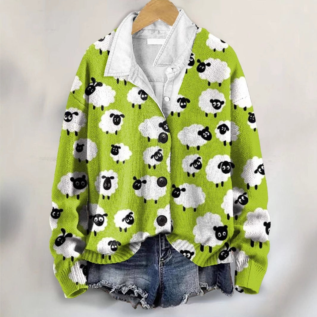 Green 3D floral print coat for women – soft and warm autumn winter outerwear.