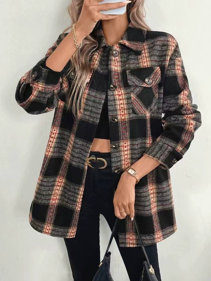 Women's Casual Plaid Composite Plush Warm Jacket