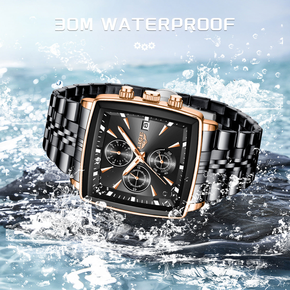 Luxury Men’s Square Dial Business Watch – Premium Waterproof Quartz Timepiece