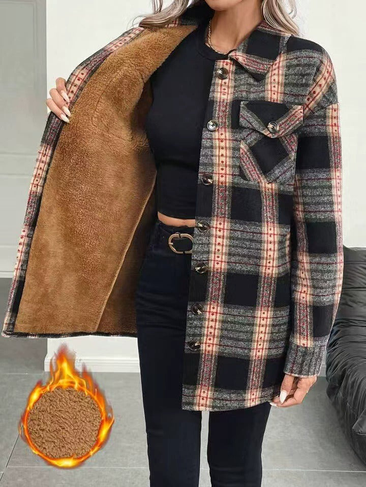 Women's Casual Plaid Composite Plush Warm Jacket
