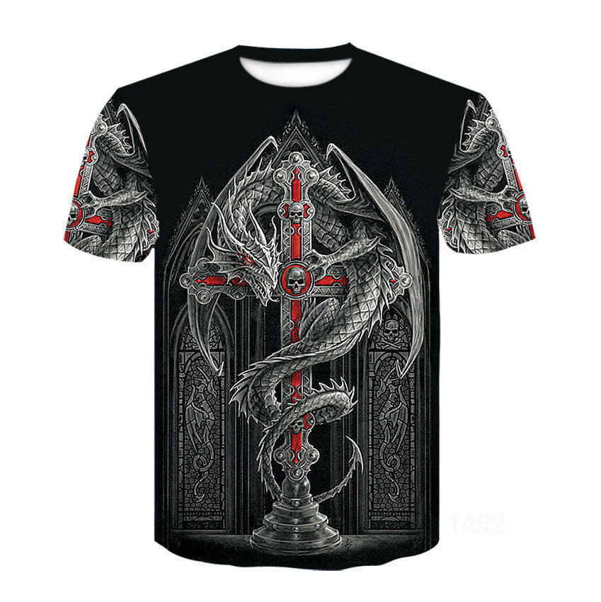 Black Viking tattoo t-shirt – red tribal cross print, 3D digital printed design