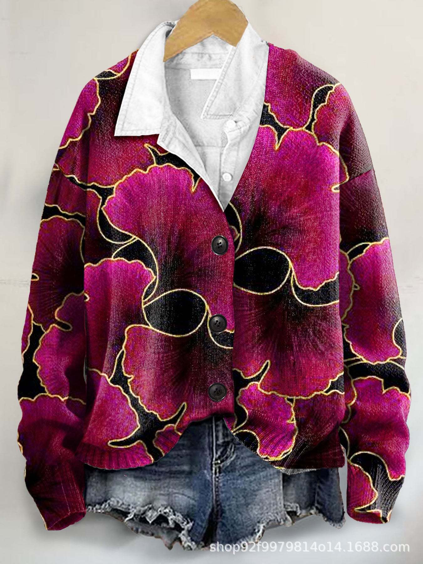 Pink 3D floral print winter coat for women – warm and stylish outerwear for autumn and winter.