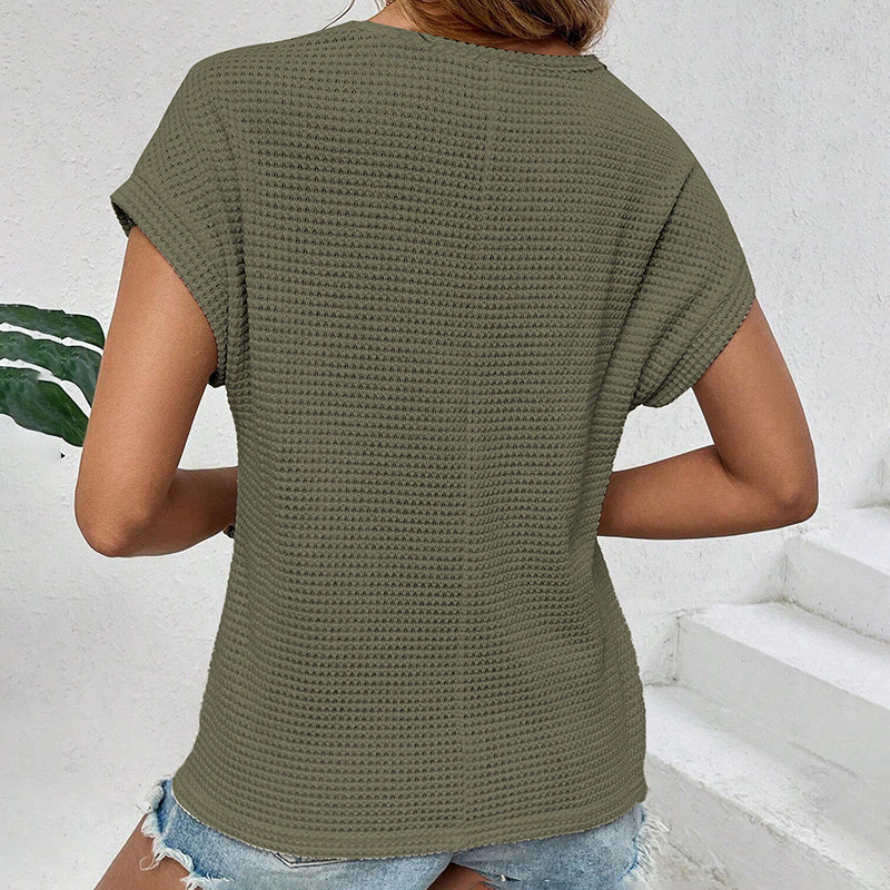 Womens Summer Dressy Casual Short Sleeve Lace Crewneck T Shirt Hollow Out Loose Blouses