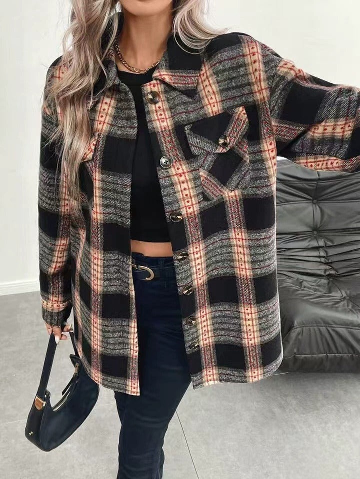 Women's Casual Plaid Composite Plush Warm Jacket