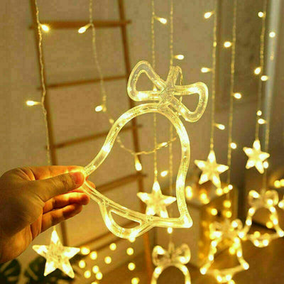 Star & Moon LED Curtain Lights – Christmas Window Decoration