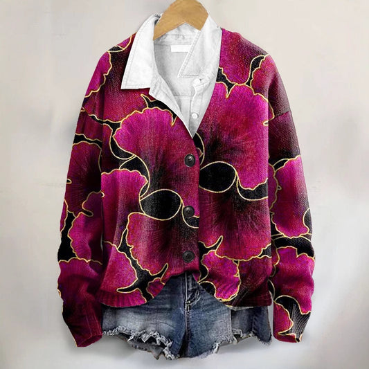 Pink 3D floral print winter coat for women – warm and stylish outerwear for autumn and winter.
