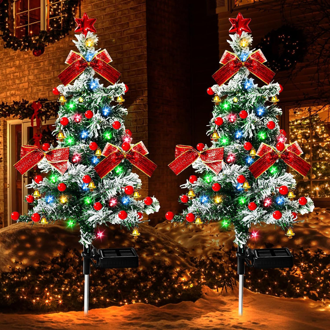 2PCS Solar Christmas Cedar Trees – Outdoor Holiday Light Decor
