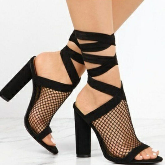 Elegant Women’s Cross Strap Lace-Up High Heels | Stylish Bandage Sandals for Parties & Events
