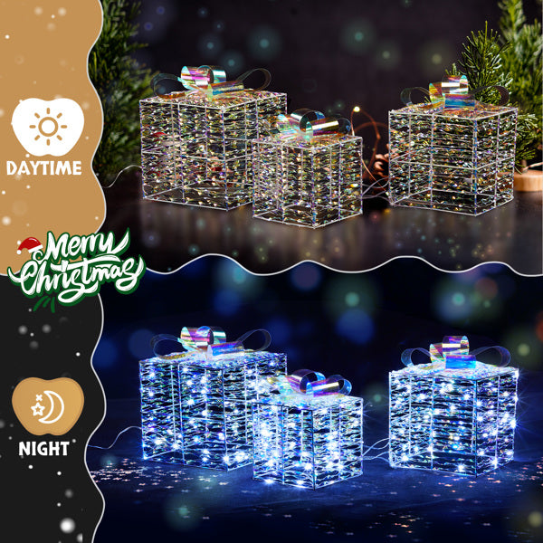 3PCS LED Light-Up Gift Boxes – Christmas Decoration Set