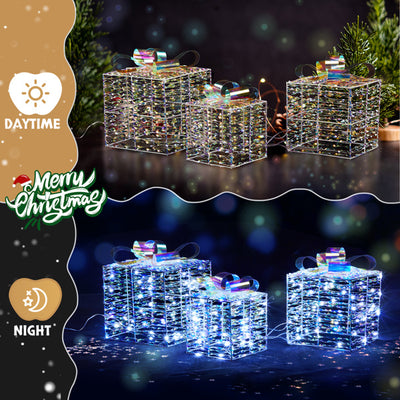 3PCS LED Light-Up Gift Boxes – Christmas Decoration Set