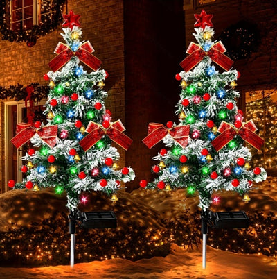 2PCS Solar Christmas Cedar Trees – Outdoor Holiday Light Decor
