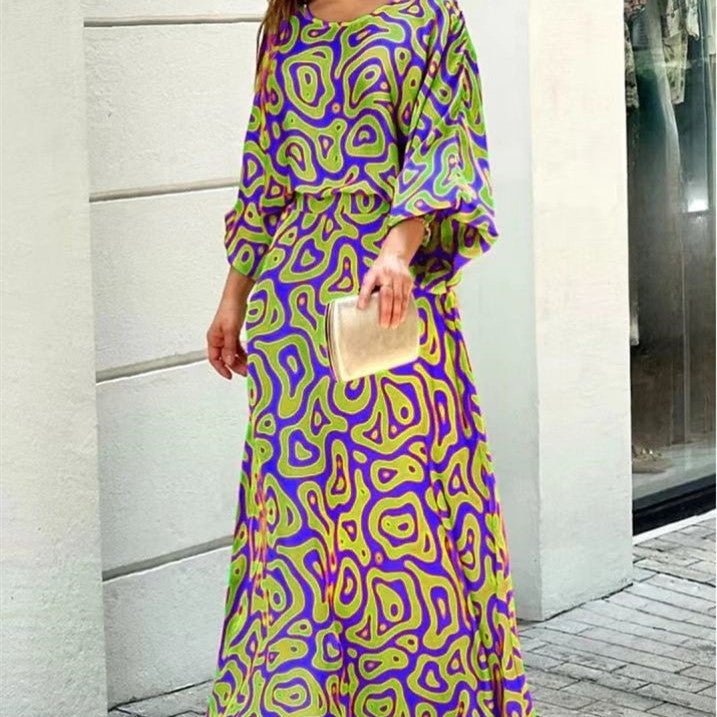 2pcs Women's Dress Suits Fashion Loose Printed Long Sleeve Top And High Waist Long Skirt - MH TRENDS & STYLES