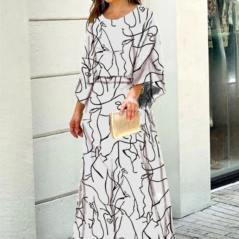 2pcs Women's Dress Suits Fashion Loose Printed Long Sleeve Top And High Waist Long Skirt - MH TRENDS & STYLES
