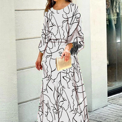 2pcs Women's Dress Suits Fashion Loose Printed Long Sleeve Top And High Waist Long Skirt - MH TRENDS & STYLES