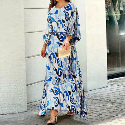 2pcs Women's Dress Suits Fashion Loose Printed Long Sleeve Top And High Waist Long Skirt - MH TRENDS & STYLES