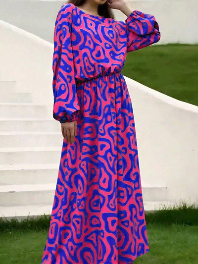 2pcs Women's Dress Suits Fashion Loose Printed Long Sleeve Top And High Waist Long Skirt - MH TRENDS & STYLES