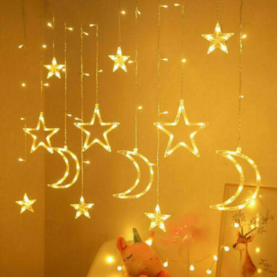 Star & Moon LED Curtain Lights – Christmas Window Decoration