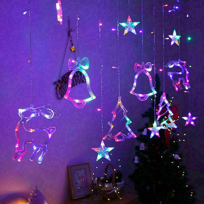 Star & Moon LED Curtain Lights – Christmas Window Decoration