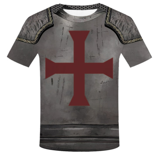 Gray  Viking tattoo t-shirt for men – skull and warrior print, casual fashion top
