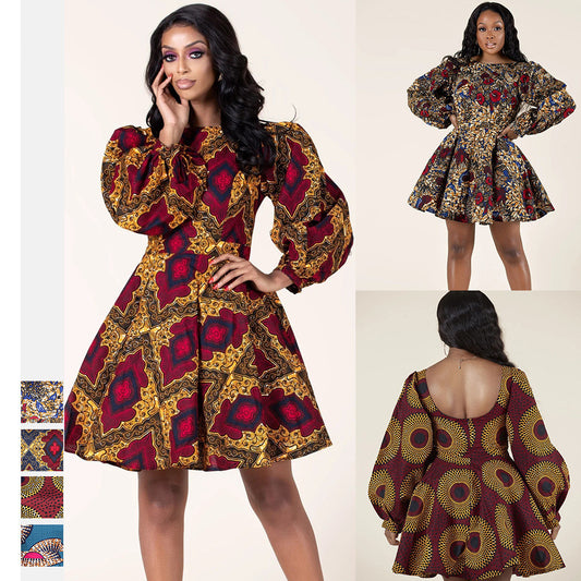 U-shaped back long-sleeved autumn dress short dress