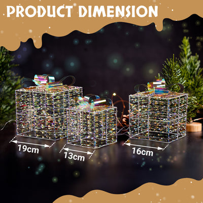 3PCS LED Light-Up Gift Boxes – Christmas Decoration Set