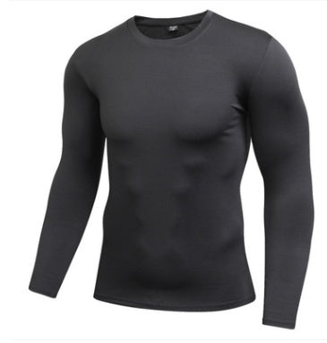 Men’s black compression sports shirt — long sleeve gym and training top.