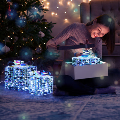 3PCS LED Light-Up Gift Boxes – Christmas Decoration Set