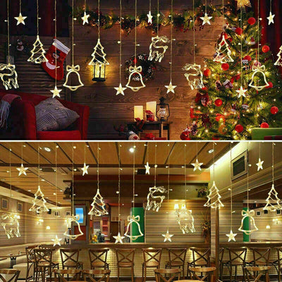 Star & Moon LED Curtain Lights – Christmas Window Decoration