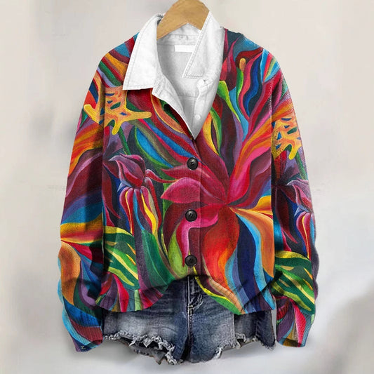 Colorful multicolor 3D print coat for women – trendy warm jacket for autumn and winter.