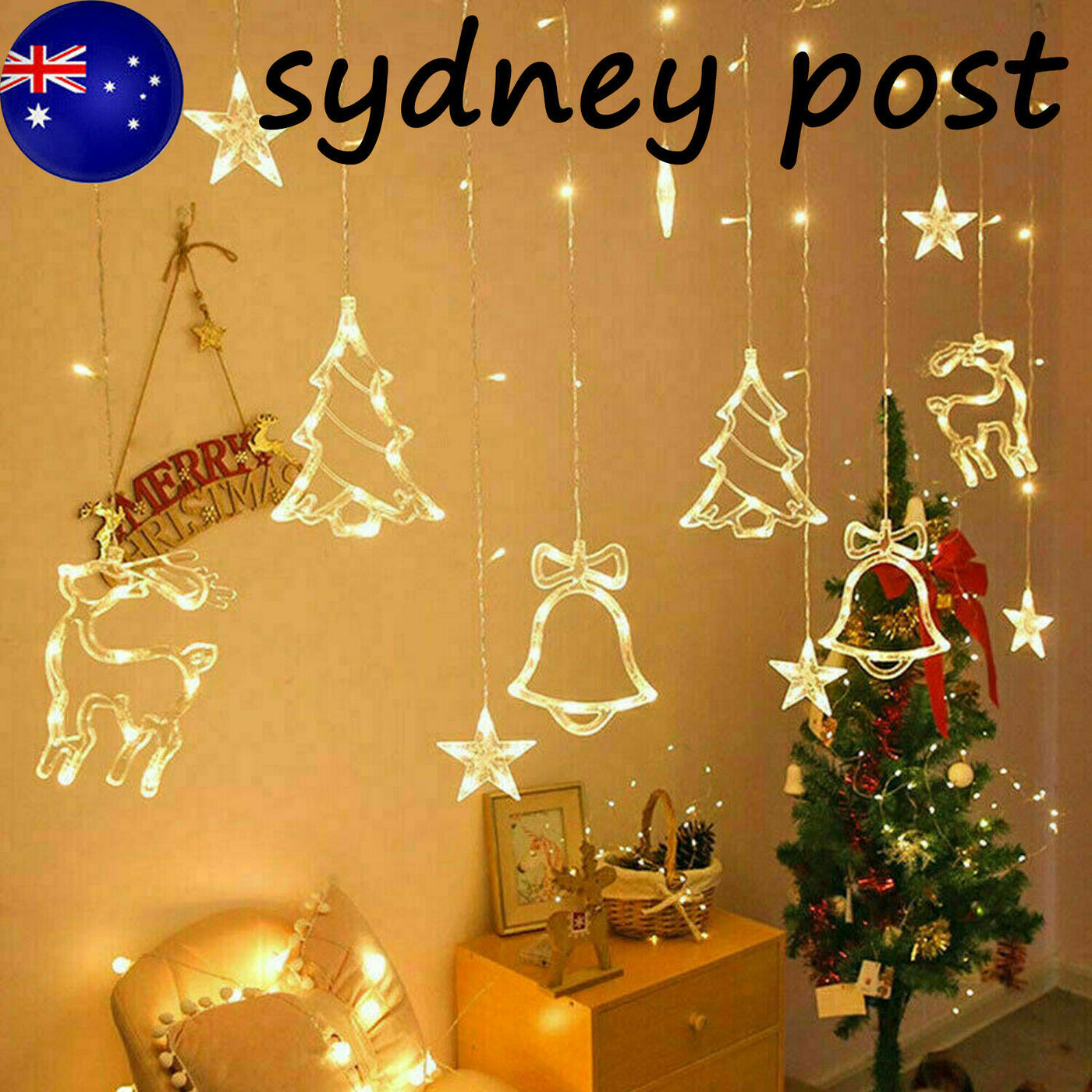 Star & Moon LED Curtain Lights – Christmas Window Decoration