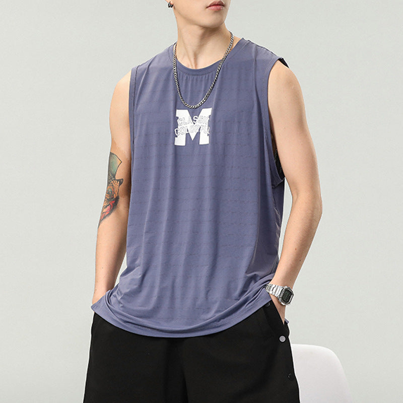 Summer New Letter Print Sleeveless T-shirt Men
