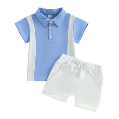 Boys' Lapel Color Matching T-shirt Short Sleeve Shorts Suit - MH TRENDS & STYLES