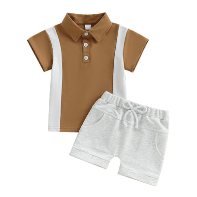 Boys' Lapel Color Matching T-shirt Short Sleeve Shorts Suit - MH TRENDS & STYLES