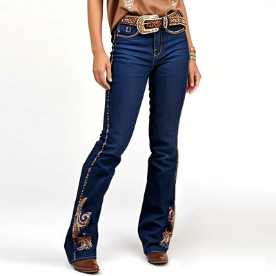 Butt - Lifting Mid - Rise Bootcut Jeans - Intricate Statement Embroidery On Leg & Pockets, Perfect Vaquera Vibe - MH TRENDS & STYLES