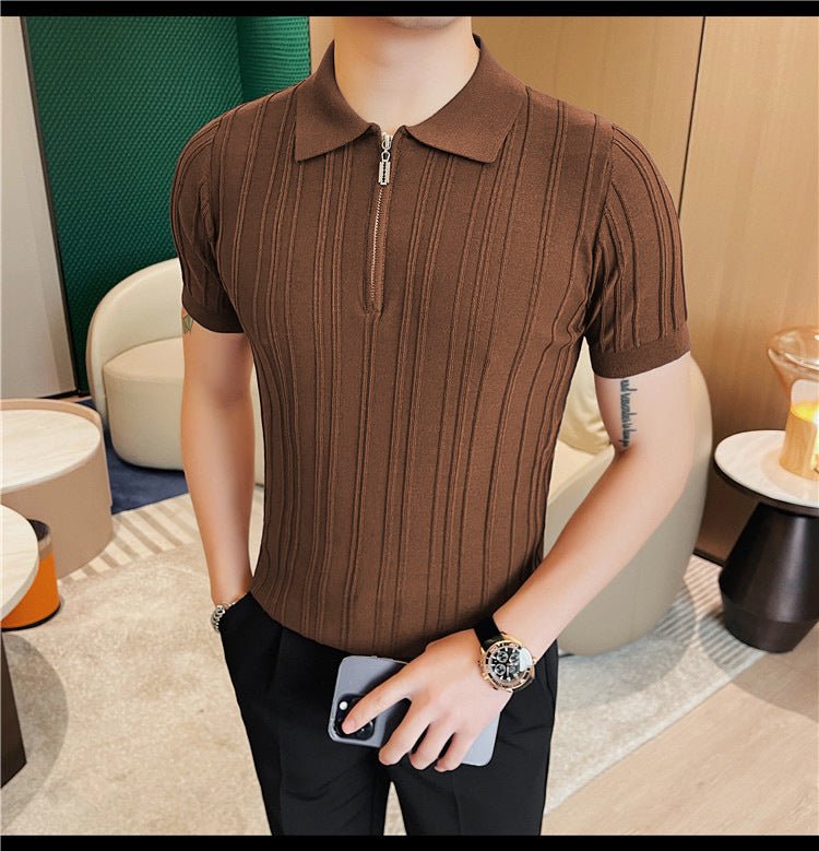 Casual Zipper Short Sleeve Men's Retro Elegant Jacquard Lapel - MH TRENDS & STYLES