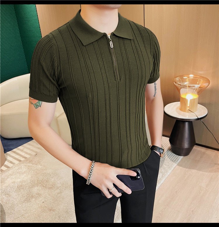 Casual Zipper Short Sleeve Men's Retro Elegant Jacquard Lapel - MH TRENDS & STYLES