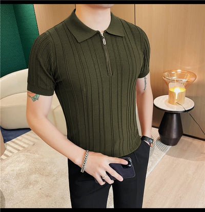 Casual Zipper Short Sleeve Men's Retro Elegant Jacquard Lapel - MH TRENDS & STYLES