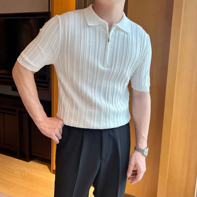 Casual Zipper Short Sleeve Men's Retro Elegant Jacquard Lapel - MH TRENDS & STYLES