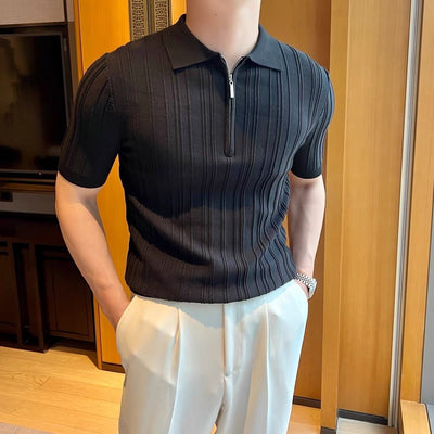 Casual Zipper Short Sleeve Men's Retro Elegant Jacquard Lapel - MH TRENDS & STYLES