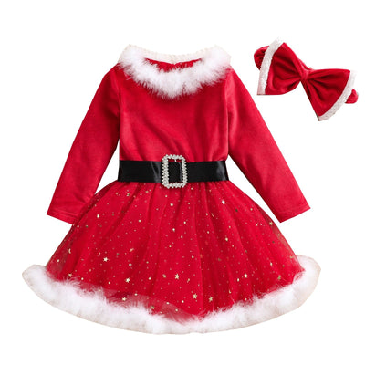 Child Girl Christmas Dress Headband Suit - MH TRENDS & STYLES