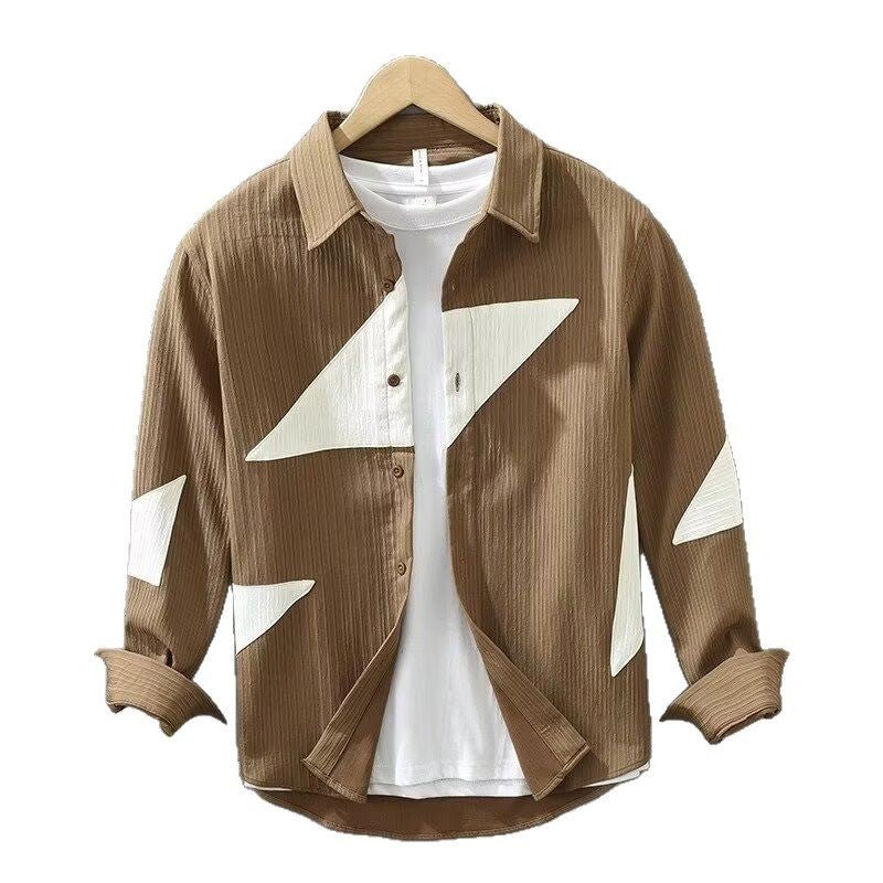 Color Contrast Patchwork Men's Long Sleeve Shirt - MH TRENDS & STYLES