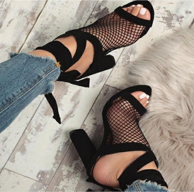 Elegant Women’s Cross Strap Lace - Up High Heels | Stylish Bandage Sandals for Parties & Events - MH TRENDS & STYLES